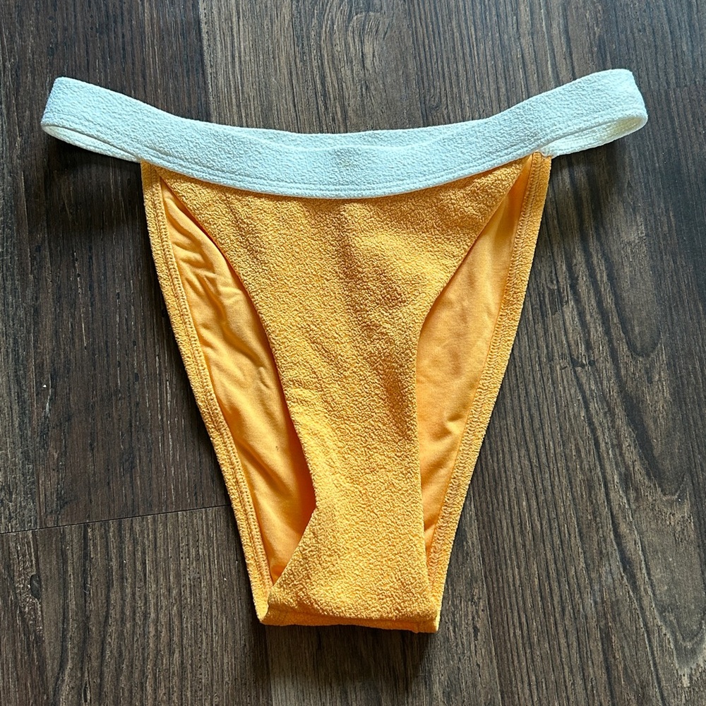 Monday Swimwear Yellow Orange Textured Bikini Bottom with White Waistband